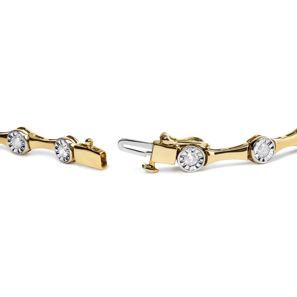 Bezel Clarity) Size Womens Gold cut Diamond Miracle 7" Brilliance (H-I Color, Cttw Bracelet Haus 10K Yellow Sterling Box Round - .925 Silver Style of Plated Clasp Station Set I3 Link 1.0