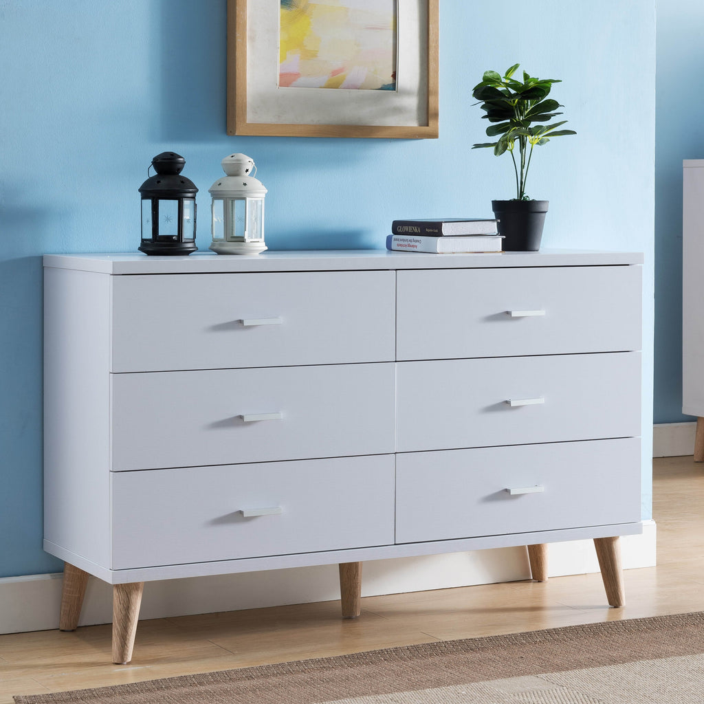 Modern Wide Denhour Dresser Bar White Pulls 6-Drawer high quality 47-inch Mid-Century DH BASIC with by