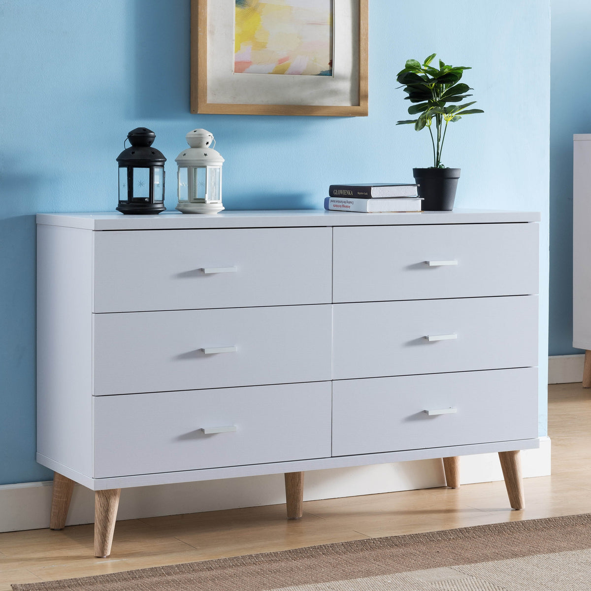 Modern Wide Denhour Dresser Bar White Pulls 6-Drawer high quality 47-inch Mid-Century DH BASIC with by