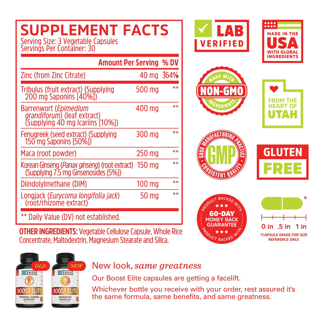 | Caps Zhou 90 & Booster | to BOOST Test Increase Energy ELITE 30 Veggie Servings, Formulated T-Levels