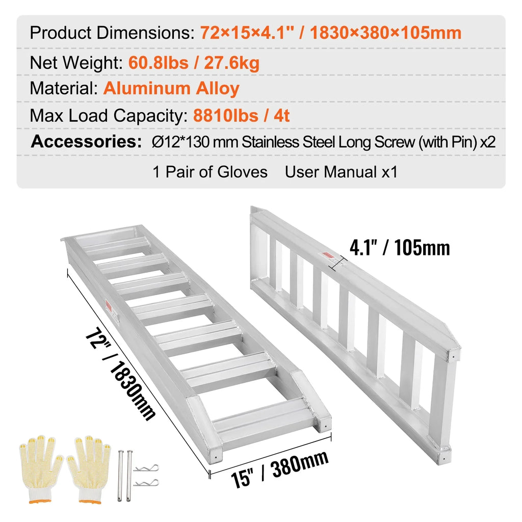 BENTISM Tractors Ends Durable ATVs UTVs special edition Ramps 72" Ton x Motorcycles Portable 8810 15" Non-slip Truck for Truck Flat Vehicle Ramps Loading Aluminum lb/4
