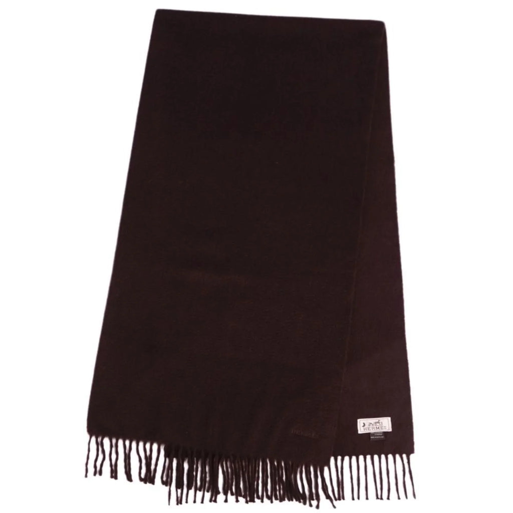 Pre-Owned cashmere (Good) dark men's women's high quality embroidery brown scarf HERMES 100%