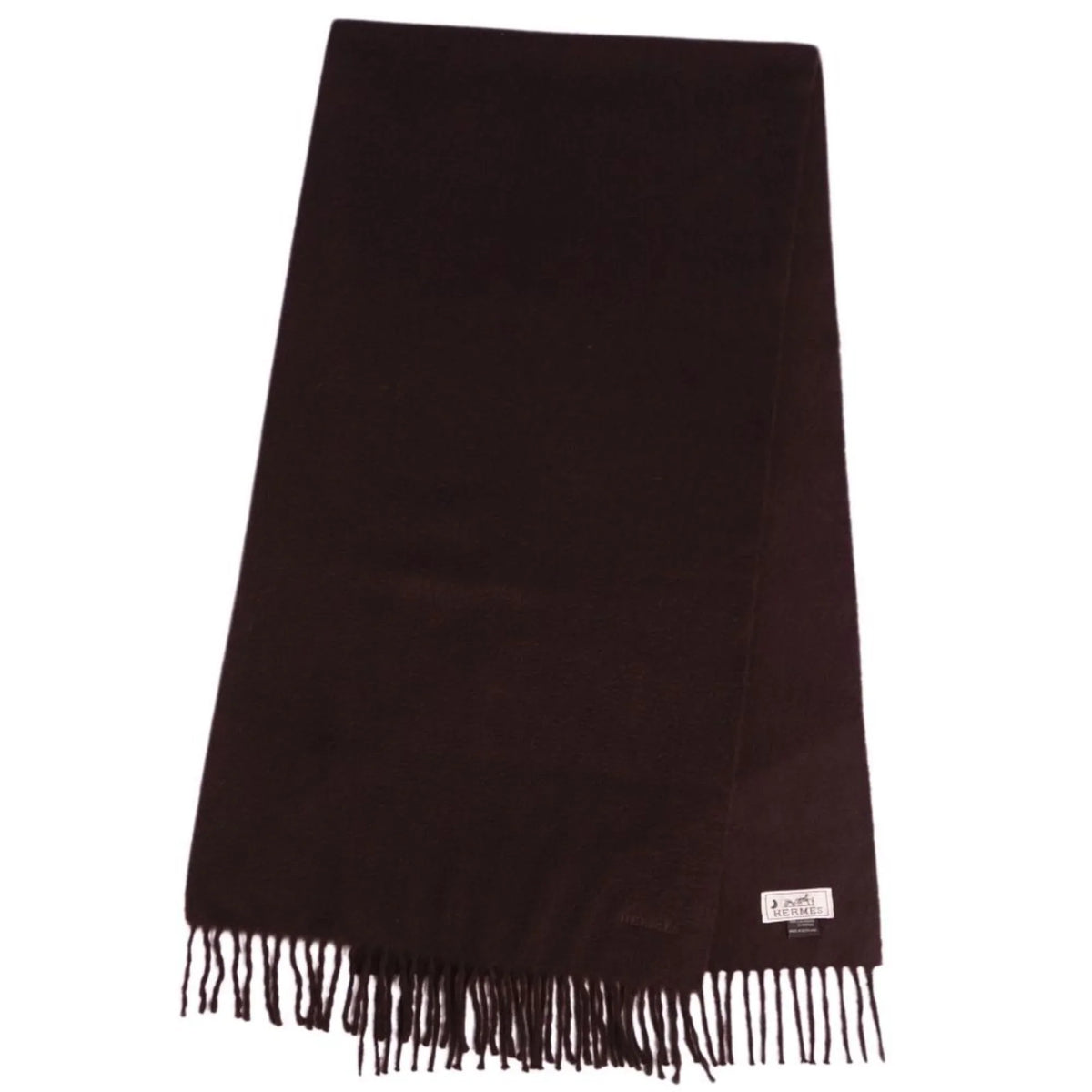 Pre-Owned cashmere (Good) dark men's women's high quality embroidery brown scarf HERMES 100%