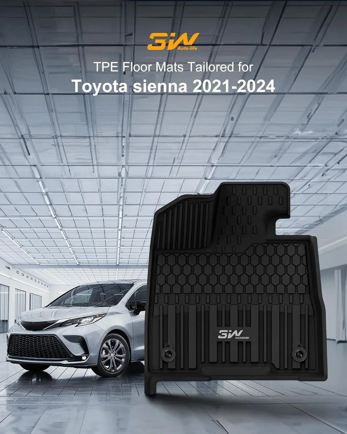 Toyota 3W 7 TPE All weather for seat Car 7 Seat fit Liner Sienna Floor Sienna 2021-2024 Floor Mats