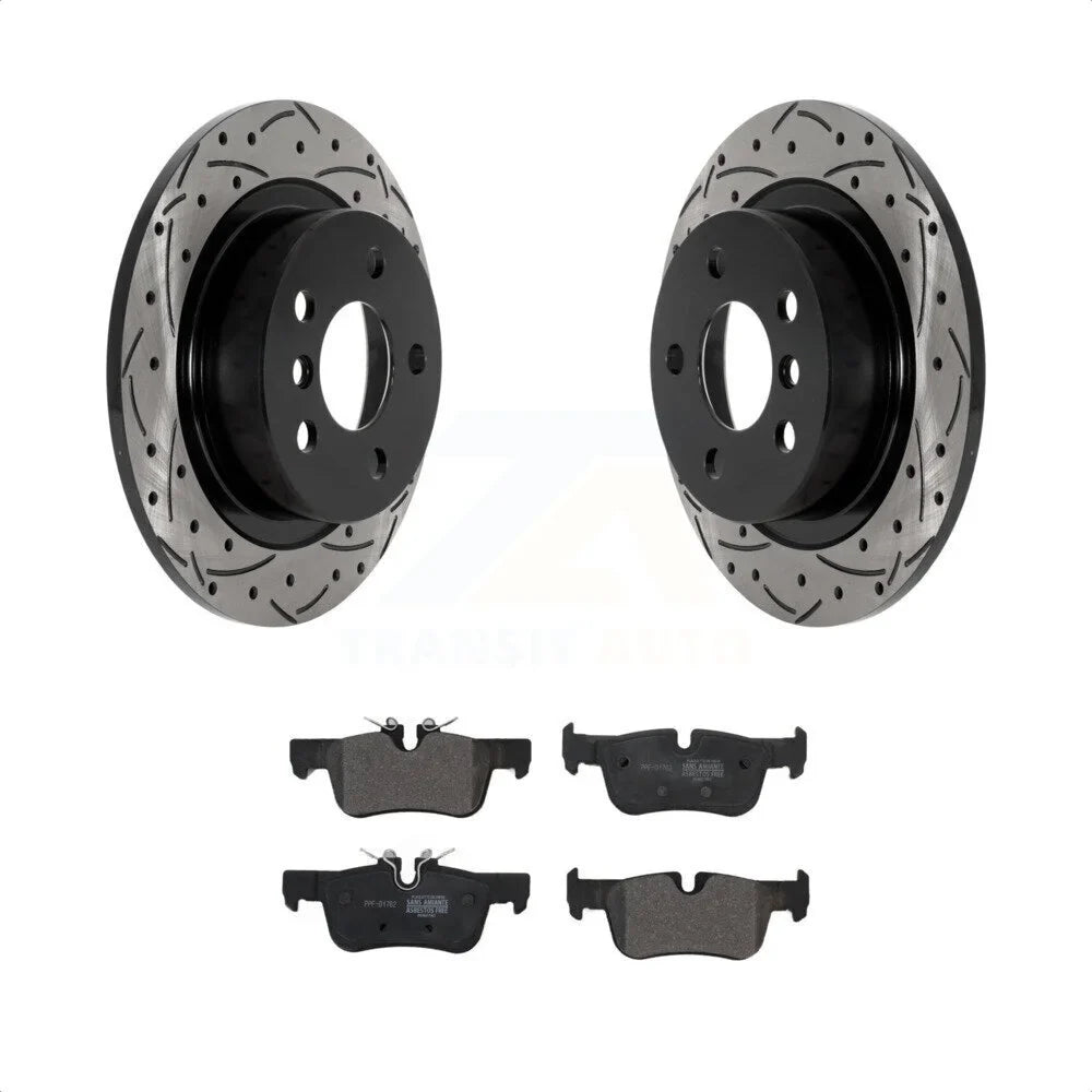 Rear Mini Kit Rotors Cooper Brake Semi-Metallic BMW Slotted Auto special edition i3 Clubman For Pads KDF-101034 And Drilled - Transit Coated Disc Countryman