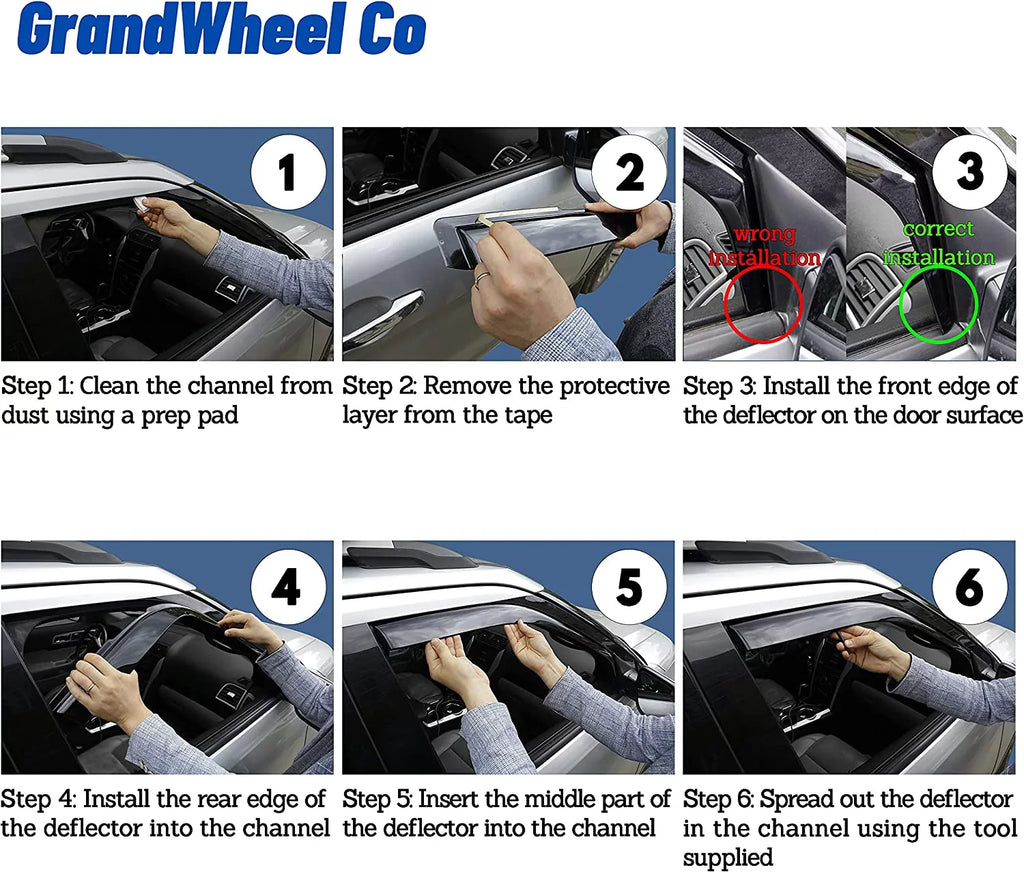 Compatible In-channel 2007-2021 Tinted Smoke Co GrandWheel Double Window Toyota high quality - with 4pcs. GW0114 Deflectors Rain Vent Tundra Side Guards Cab Visor
