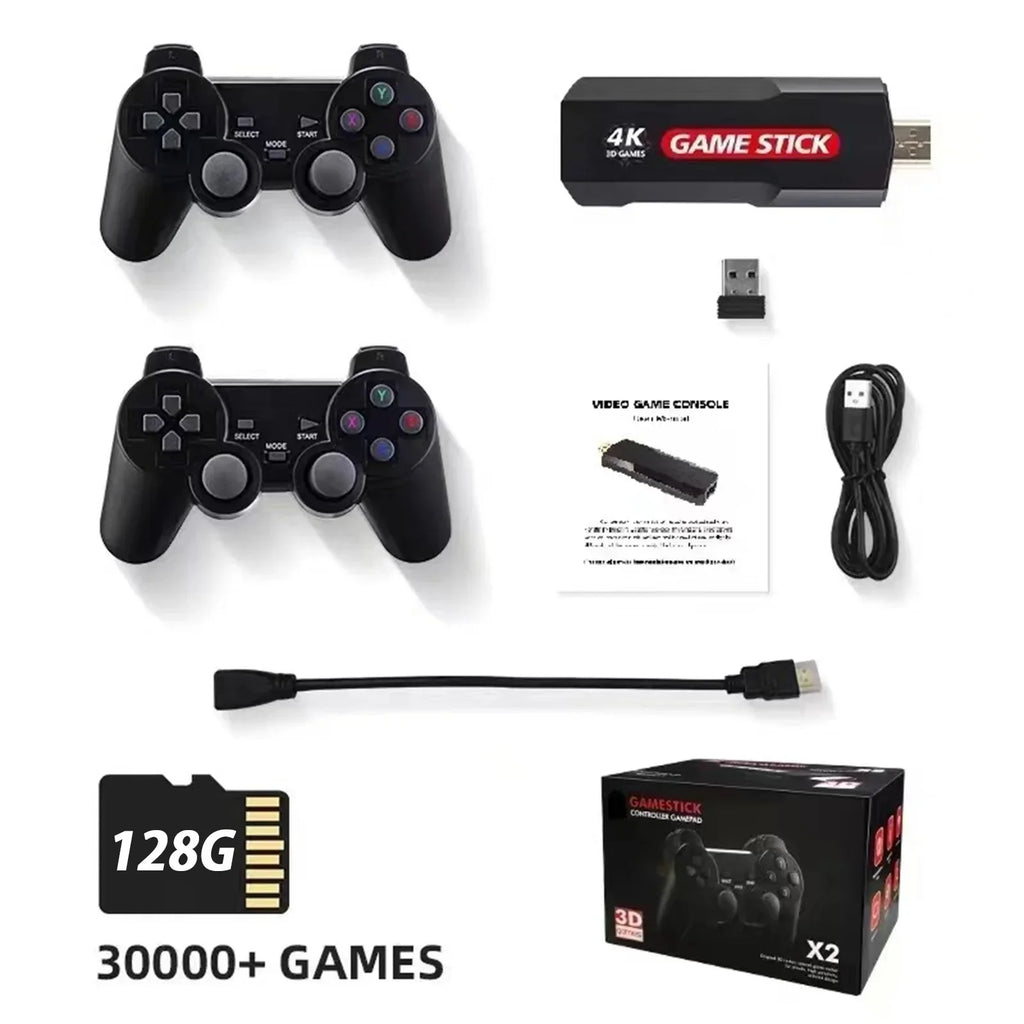 Retro Wireless Console, Game Games Stick Console Upgrade Double X2 Controller,30000+ Plus Wireless Retro Games,128GB
