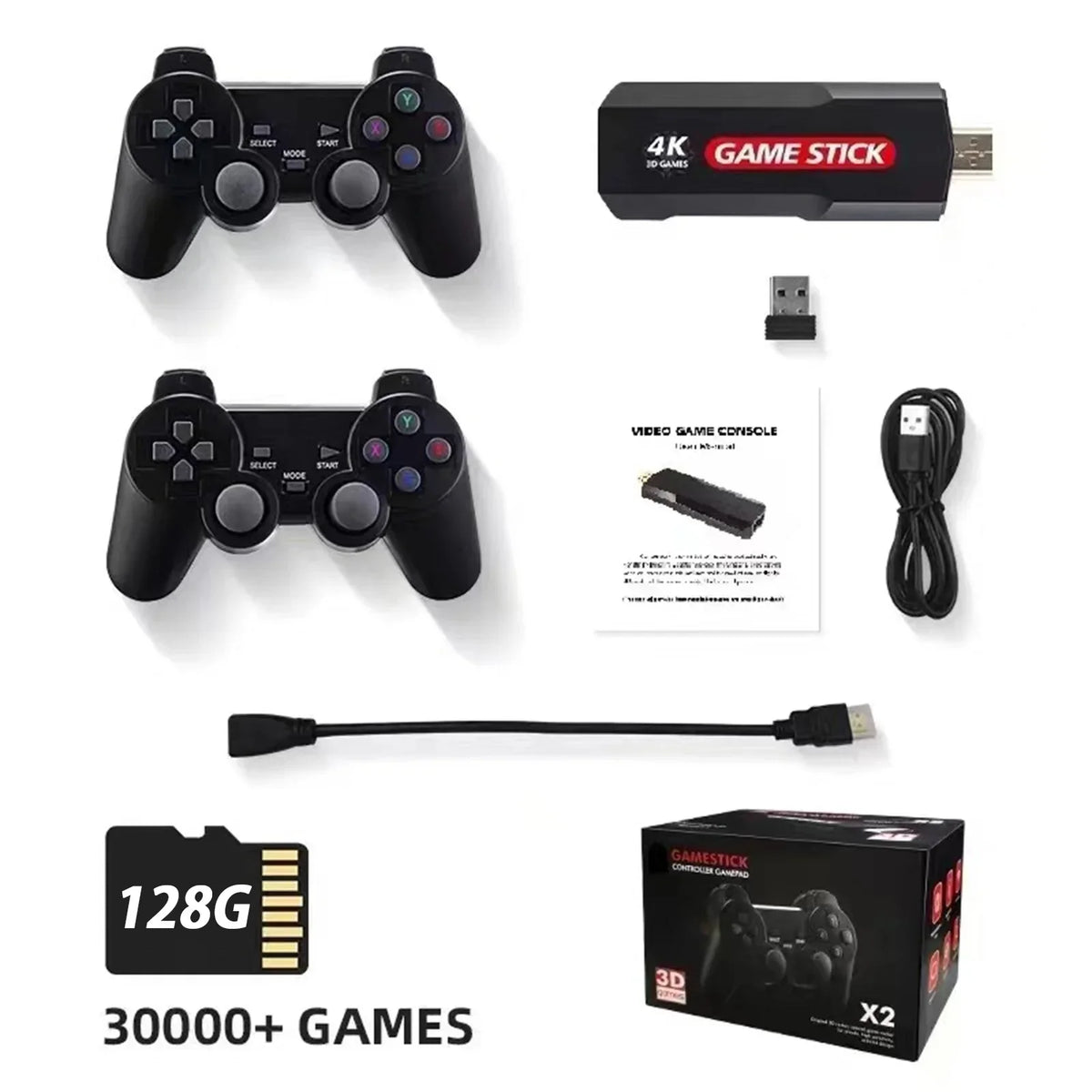Retro Wireless Console, Game Games Stick Console Upgrade Double X2 Controller,30000+ Plus Wireless Retro Games,128GB