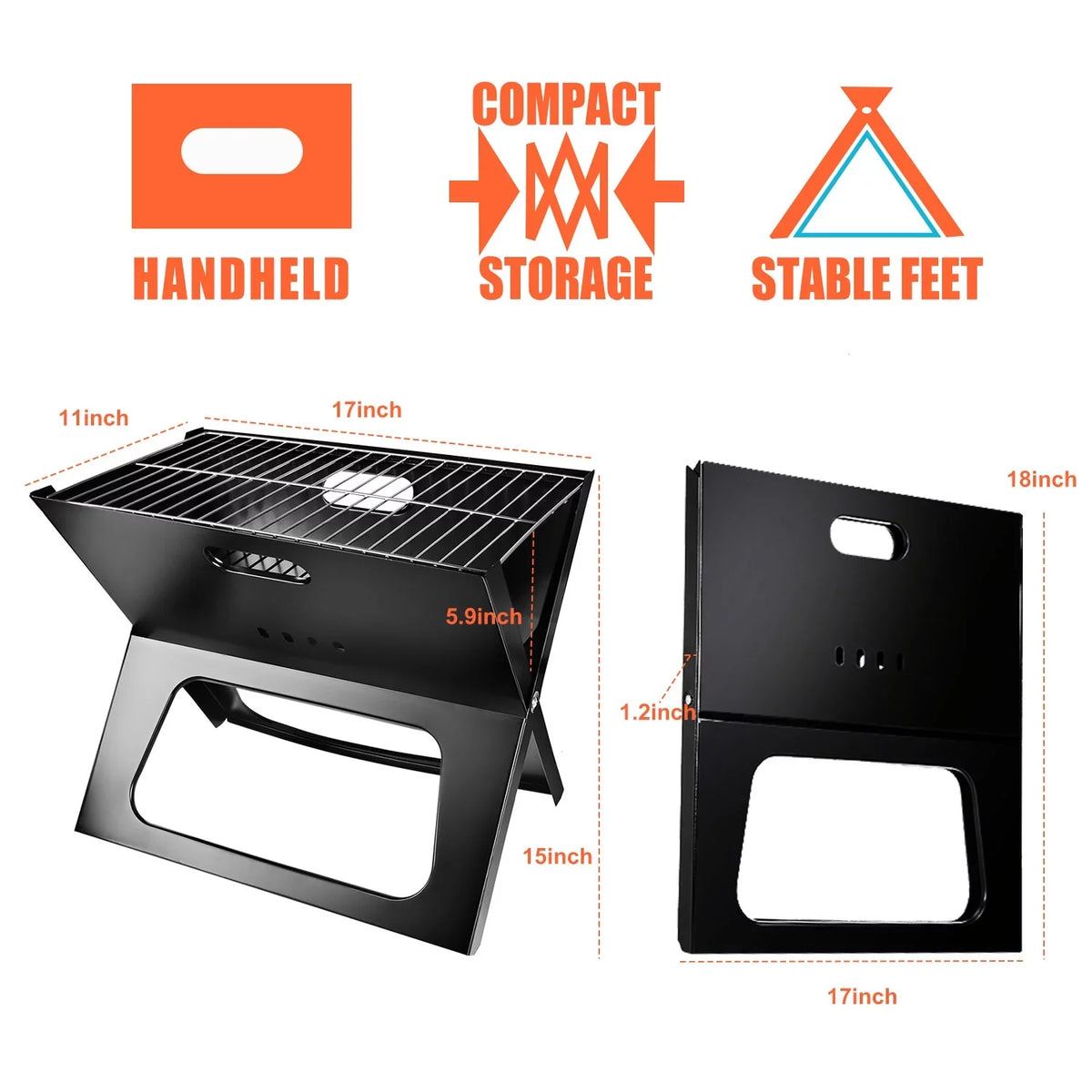 Outdoor Steel Portable with iMountek Grill 10Pcs Camping Garden BBQ Foldable Barbecue Grill Charcoal BBQ Travel