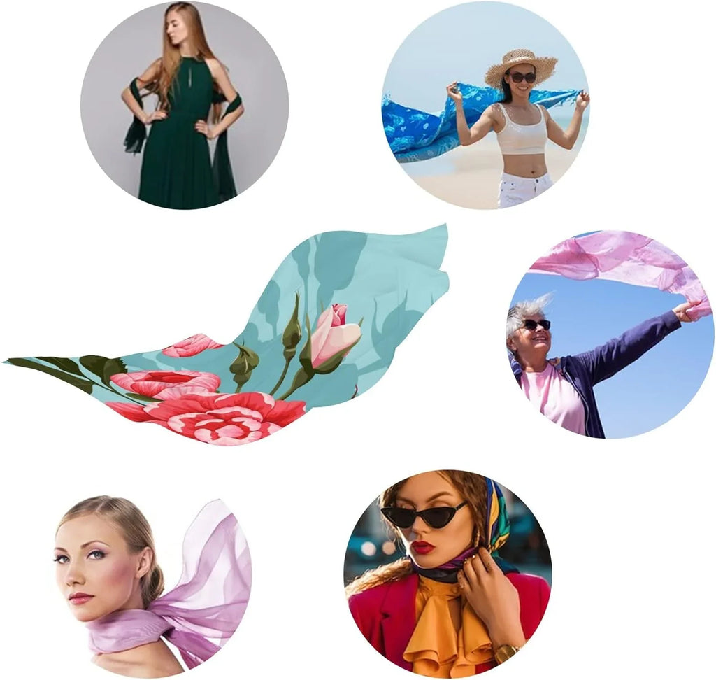 Peony Roses Scarves Hyjoy Shawl Lightweight Neck Women And Girls Scarf Silk Wrap Long for