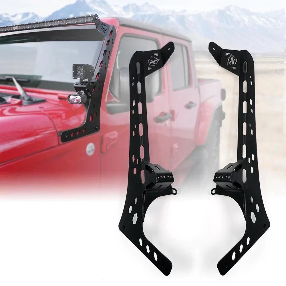 Brackets & Gladiator Windshield Light Front 2018+ Bar Xprite Universal JL Wrangler Mounting type JT fit Jeep