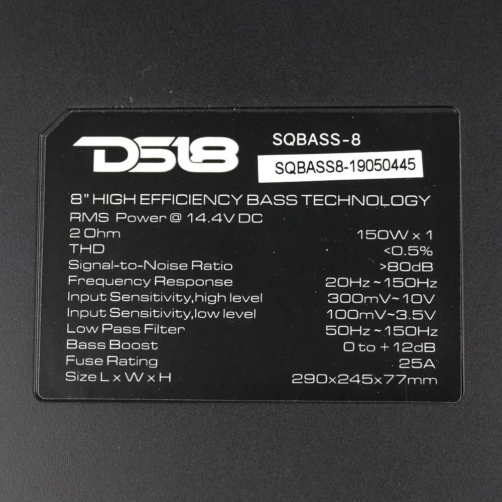 RMS Efficiency DS18 Subwoofer Slim High Watts Ohm x 2 Amplified SQBASS 150 high quality 8" 1