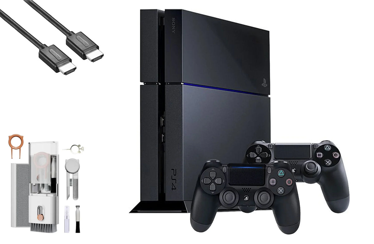 Cleaning Kit PlayStation Black 500GB Console Bundle 2 Pre-Owned Cable BOLT Like AXTION New) HDMI with (Refurbished: Gaming 4 Controller