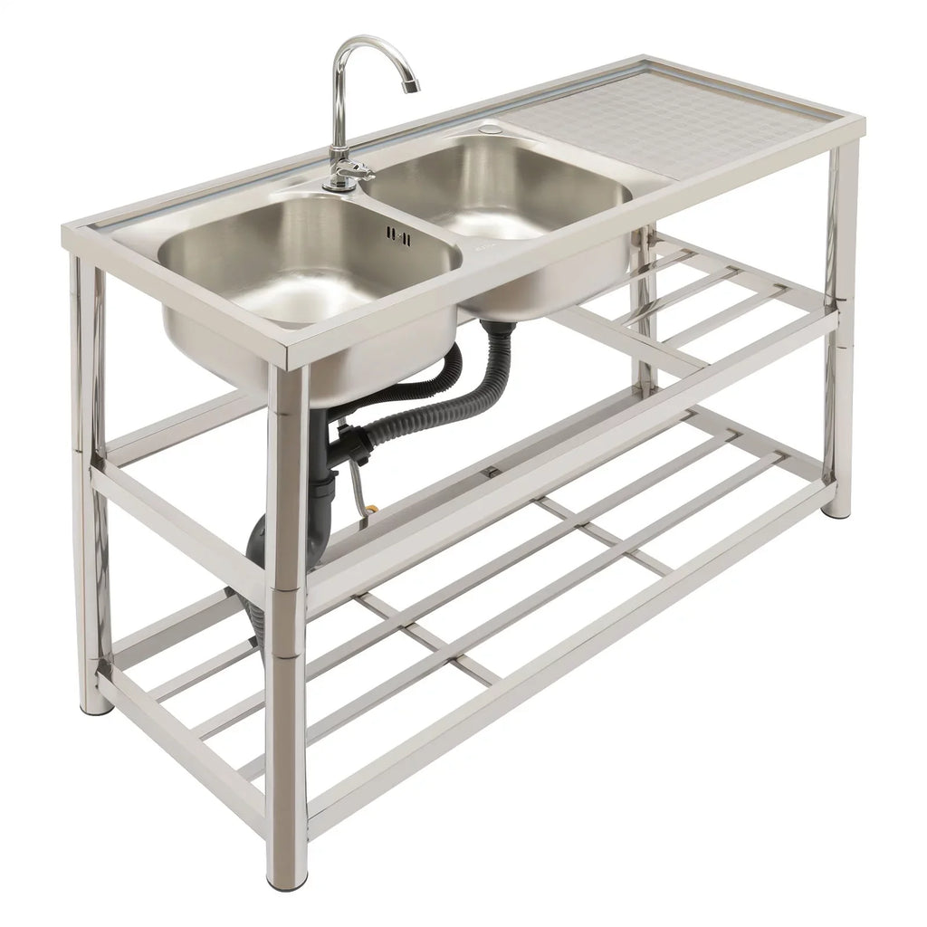 Faucet+Drainpipe with Kitchen trendy Sink Stainless Basin Double Aiqidi Prep & Freestanding Bowl Sink Steel Commercial Utility Restaurant