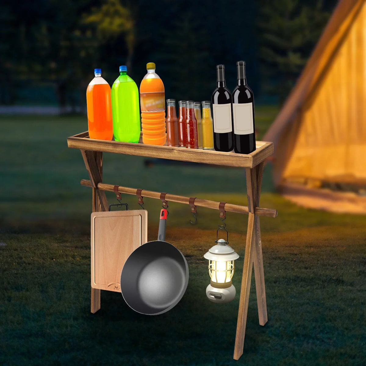 Wooden Grill Picnic Camping, Outdoor Shelf BBQ Rack Rack Picnic, for Storage Miumaeov Portable Table