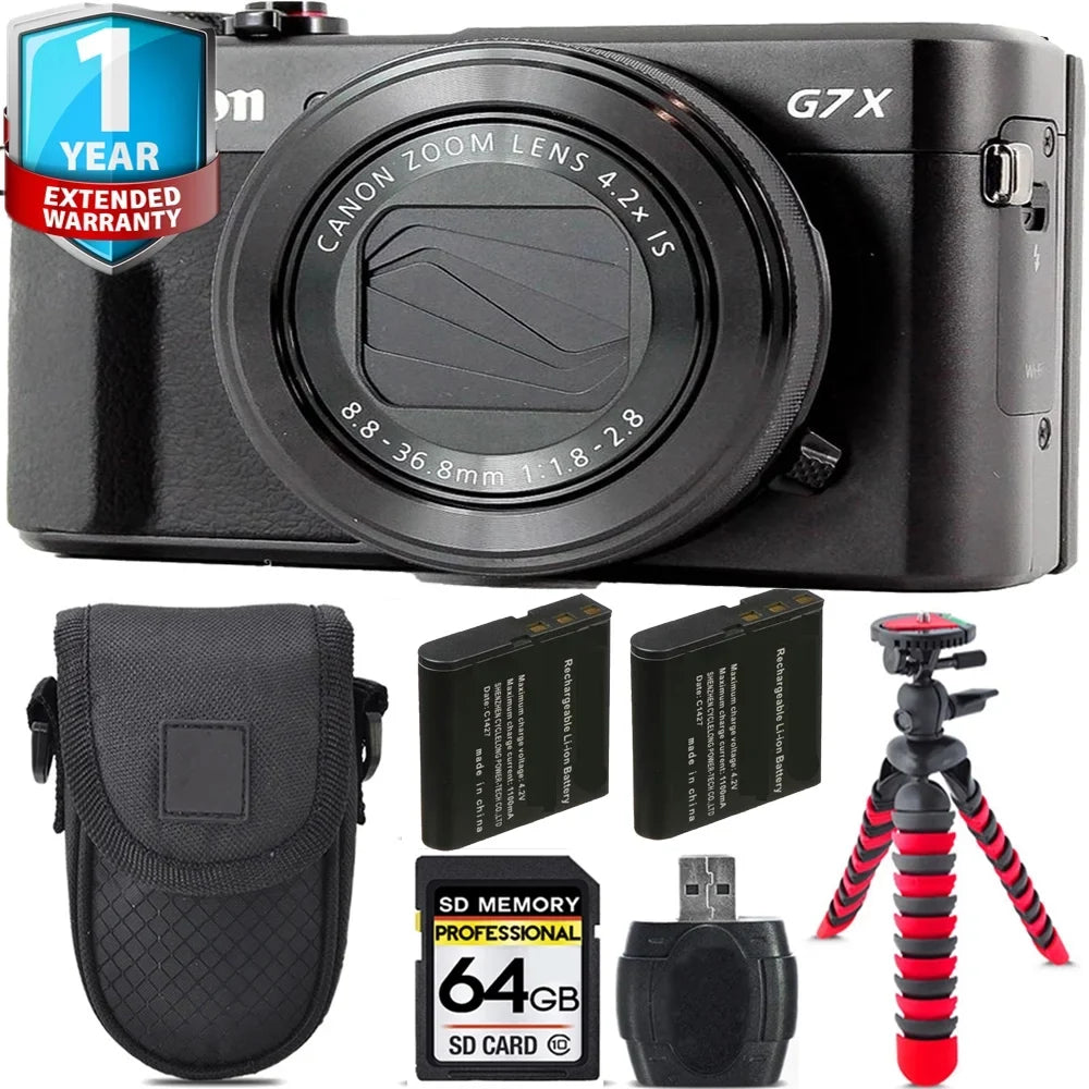PowerShot Mark Camera + +Tripod Kit -64GB + Canon 1 II G7 Warranty Battery X Yr Extra