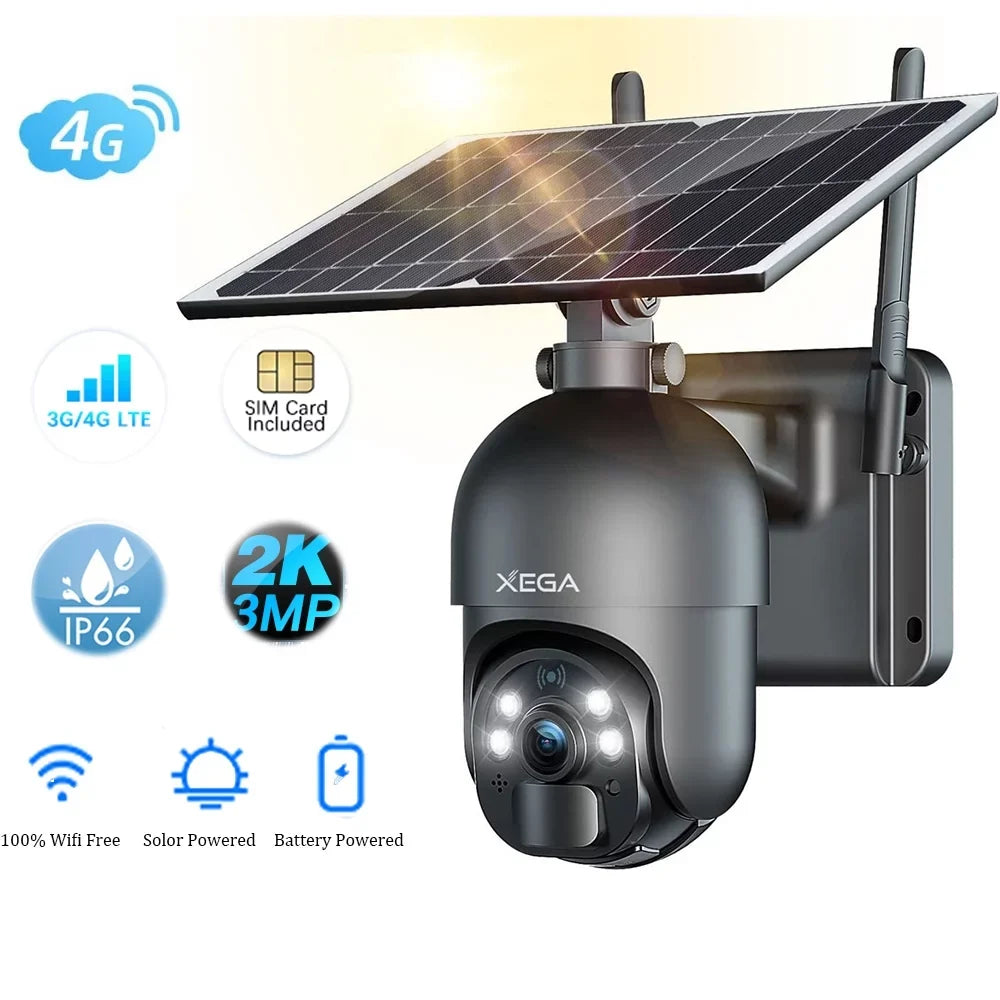 Cellular 95° Pan Power 14400mAh Night Solar/Battery Camera 3G/4G Rechargeable LTE Security 355° 4X Xega 2-Way with Need Outdoor 2K Talk, No SIM Wireless Zoom, Wifi Battery, Vision, IP66, Card, Tilt,