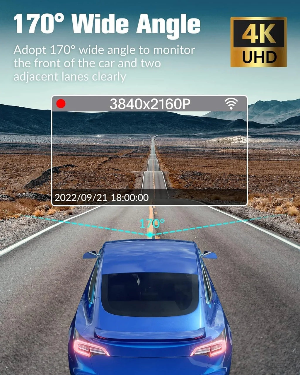 3 Inside,4K SD Recording,24H Rear Cars Card,Built-in 32GB Front Dash with Screen,WDR,Loop UHD Mode and Angle,2.0'' Dash Parking Full Vision,170°Wide Channel IPS Free Camera Cam for Night Super
