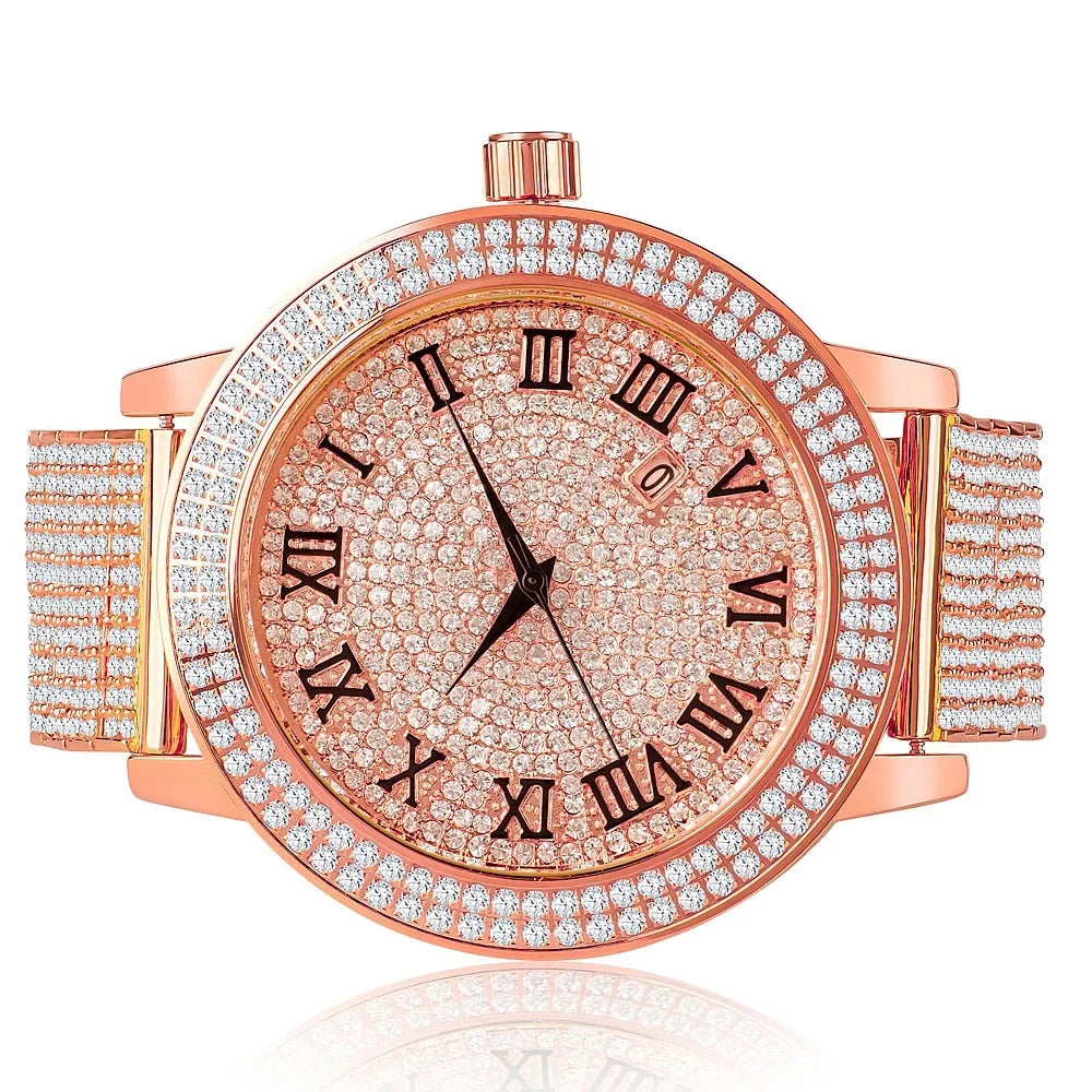 Custom Jojino Rodeo Joe Roman Watch Gold Dial high quality Tone Band Jojo Rose W/Date Bezel Face Function Khronos