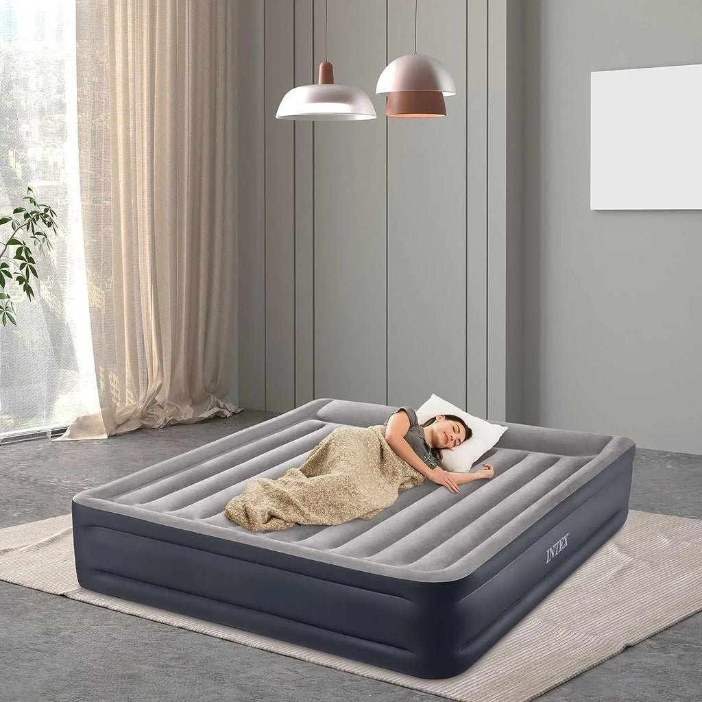 Pump, Air Raised Pillow Mattress King-Sized Air Firm Deluxe Inflatable with Portable Up trendy Internal Built-in Bed Blow