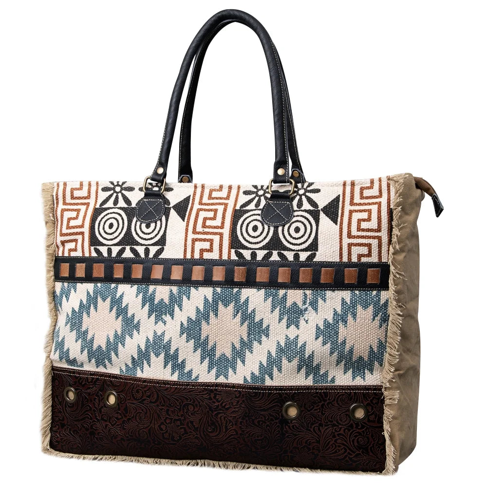 OHLAY Genuine Embossed Upcycled women new KB Wool bag KB484 handbag western Canvas Upcycled purse Leather TOTE