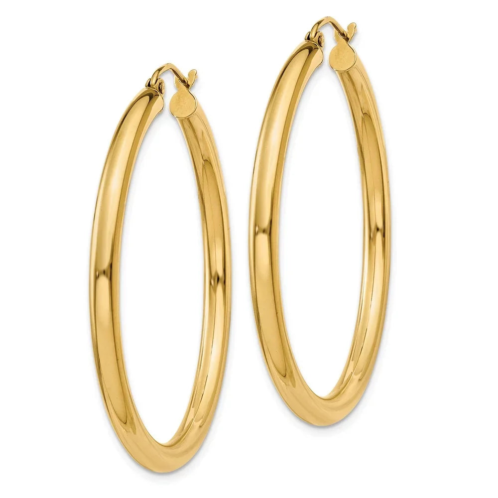 Women Tube and 3mm Men Hoop Lightweight 14kt Yellow Earrings; and Teens; for Gold Adults for Polished Real