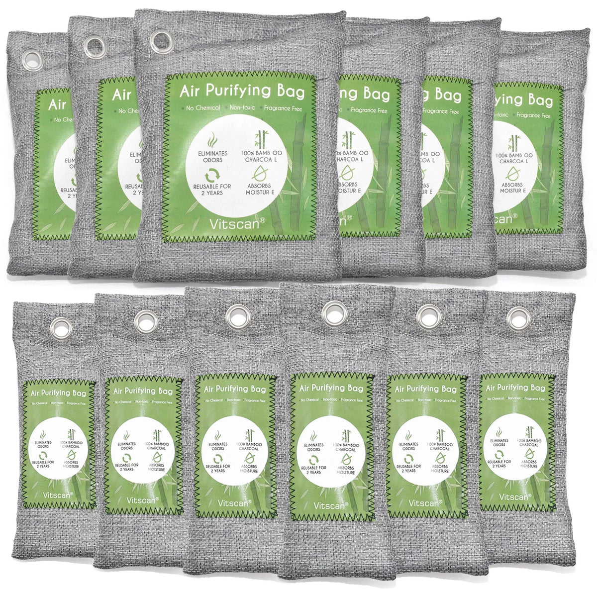Shoe Odor Moisture Deodorizer, Home, Natural Charcoal Freshener, Closet Bags Charcoal Eliminators (6x50g, Activated Car Air Pet, Pack Odor Absorber, Purifying 6x150g) Air 12 Bag, Bamboo Absorber, For