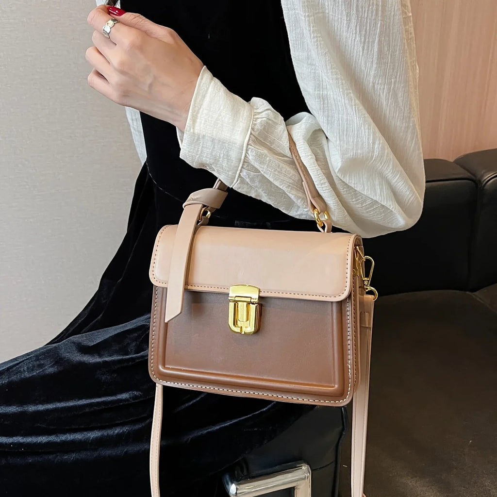 (7.9*5.93*3.16) For Junior Trendy Leather Crossbody Bag, Square Purse Women Flap Decor Inch Buckle Faux Handbag,
