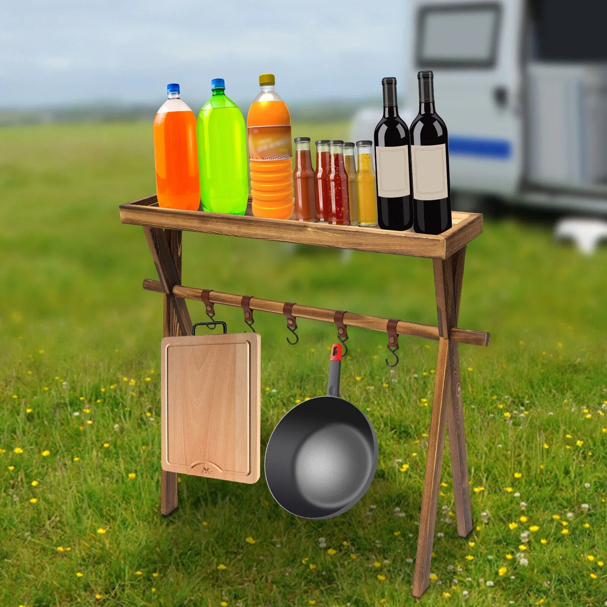 Wooden Grill Picnic Camping, Outdoor Shelf BBQ Rack Rack Picnic, for Storage Miumaeov Portable Table