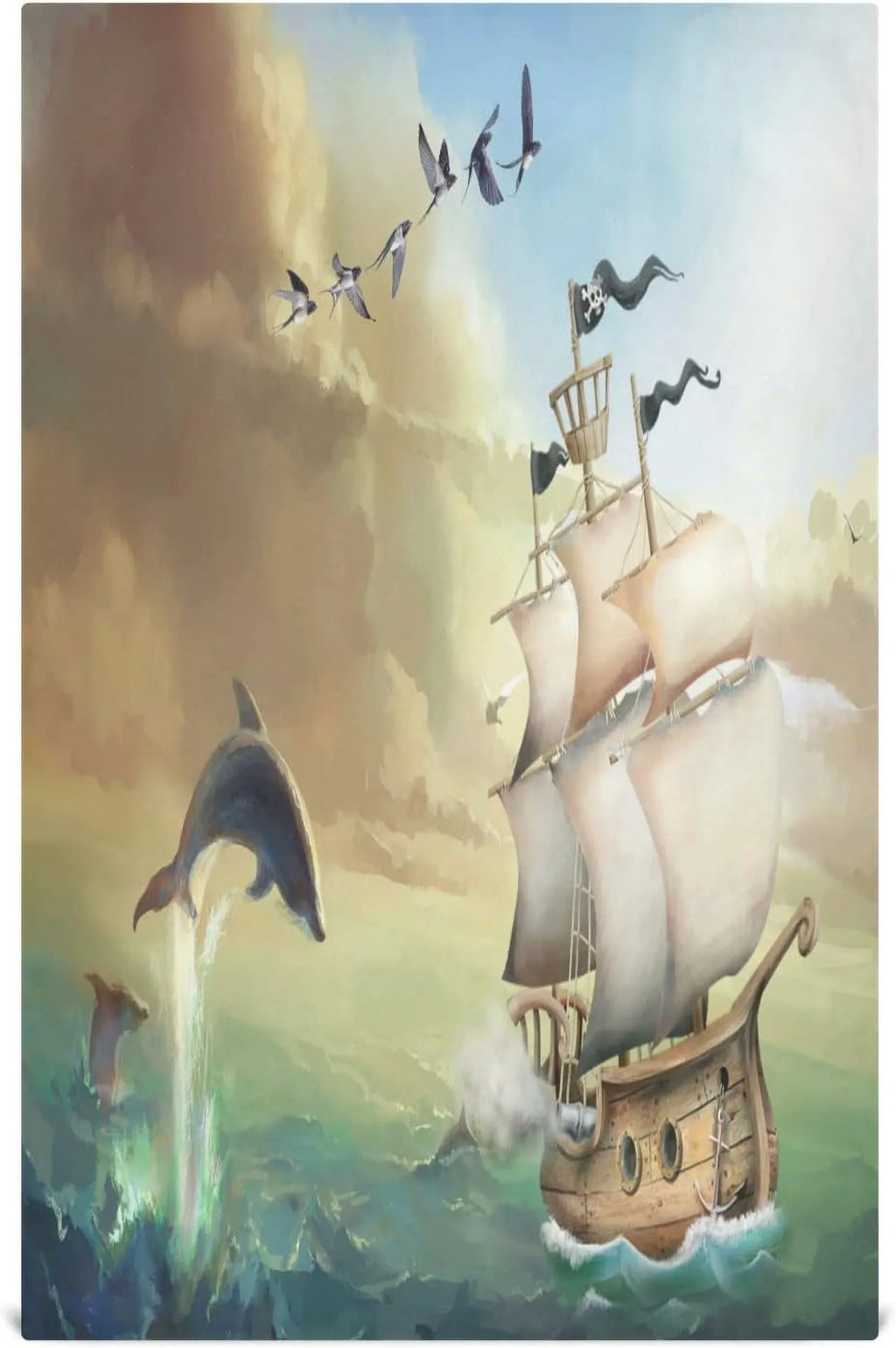 Hanging Kitchen new 6 Towels Loop, 18"x28"Lint-Free Wiping of Absorbent Dolphins Sailboat Jumping Kitchen Cloth Dish Set Towel Summer Ocean with and Tea for Cleaning Drying