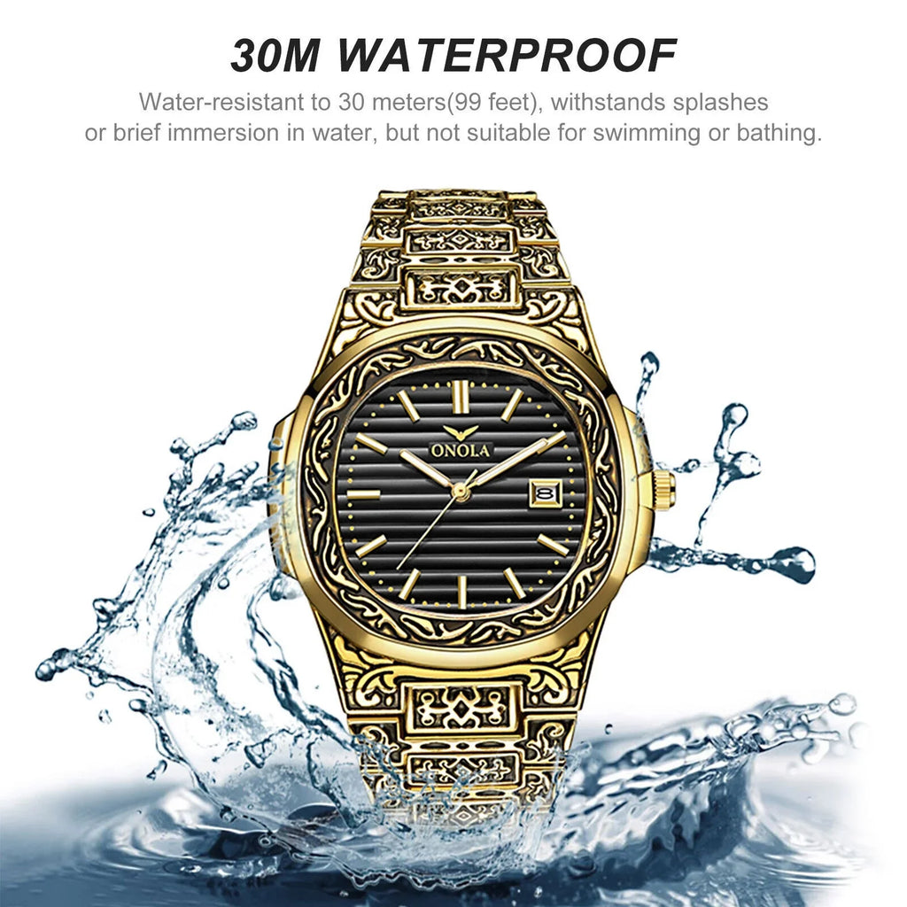 Retro Quartz Gold Hombre Waterproof Watch Relojes De Steel new Stainless Men's Wrist