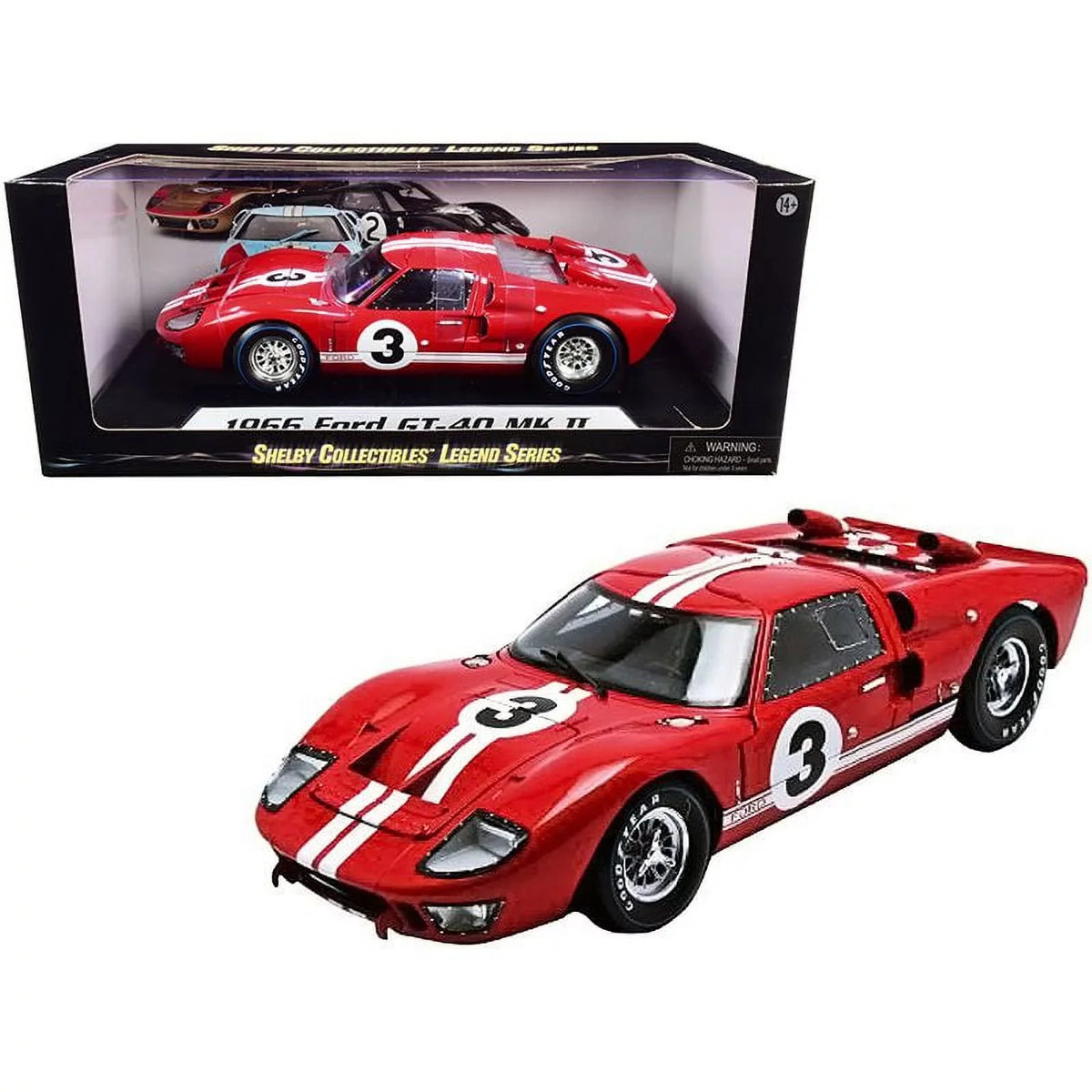 Collectibles White by Model 1/18 Car 1966 high quality Mans MK #5 Shelby Diecast with II Le GT-40 Stripes Ford Red