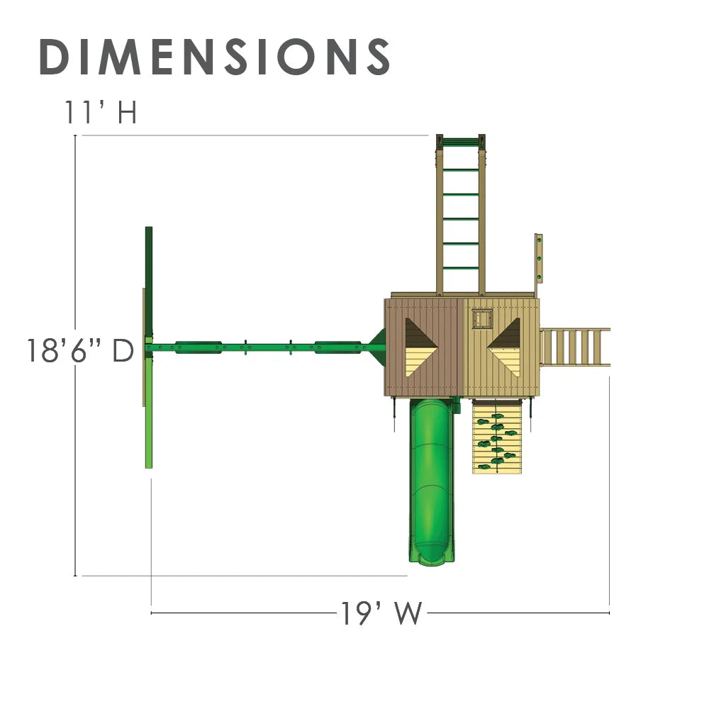 Set Monkey Swing Vinyl and Navigator Climbing Wooden Bars, with Canopy, Rock Wall Green Playsets Gorilla