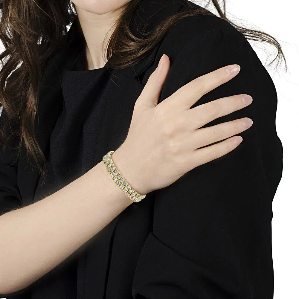Color, Cttw Diamond Square - Clarity) Bracelet 7.25" Yellow Round-Cut (K-L Two Gold 10K I1-I2 Row 8.00 high quality Link Inches Tennis