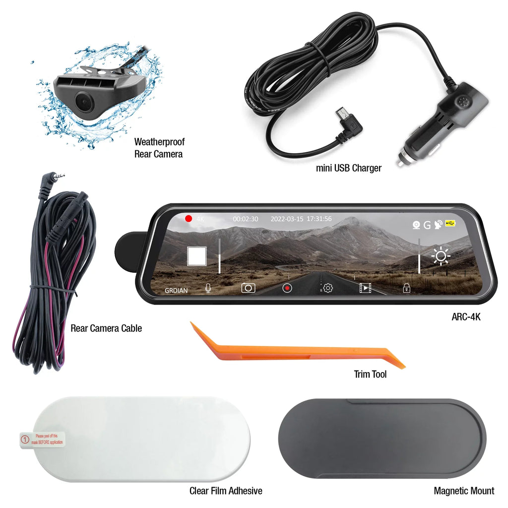 10" Parking Touchscreen, Dual-Channel Arc4K Seamless Mode, Design and GRDIAN Mount Magnetic Mirror Camera, Rear, Rear-View Front