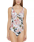 Swimsuit, DKNY Cutout 10 trendy US Twist-Front One-Piece MULTI WHITE