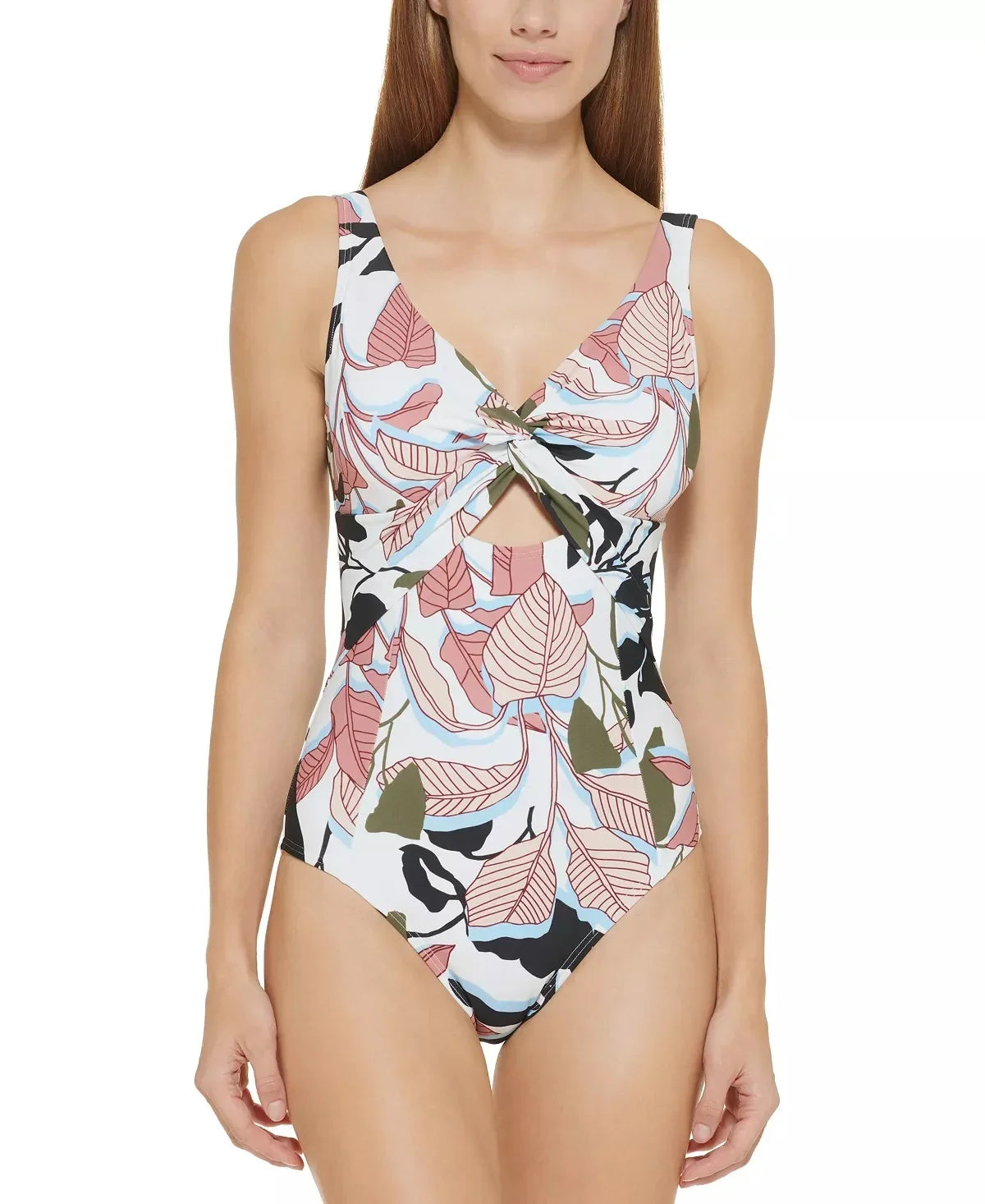 Swimsuit, DKNY Cutout 10 trendy US Twist-Front One-Piece MULTI WHITE