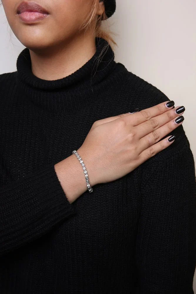 Diamond Link Round Bracelet 7.25" cut Box Cttw Set Silver and Womens Miracle Clasp Sterling (I-J Bead 1/10 .925 trendy Color, Tennis Clarity) of I2-I3 Brilliance Haus