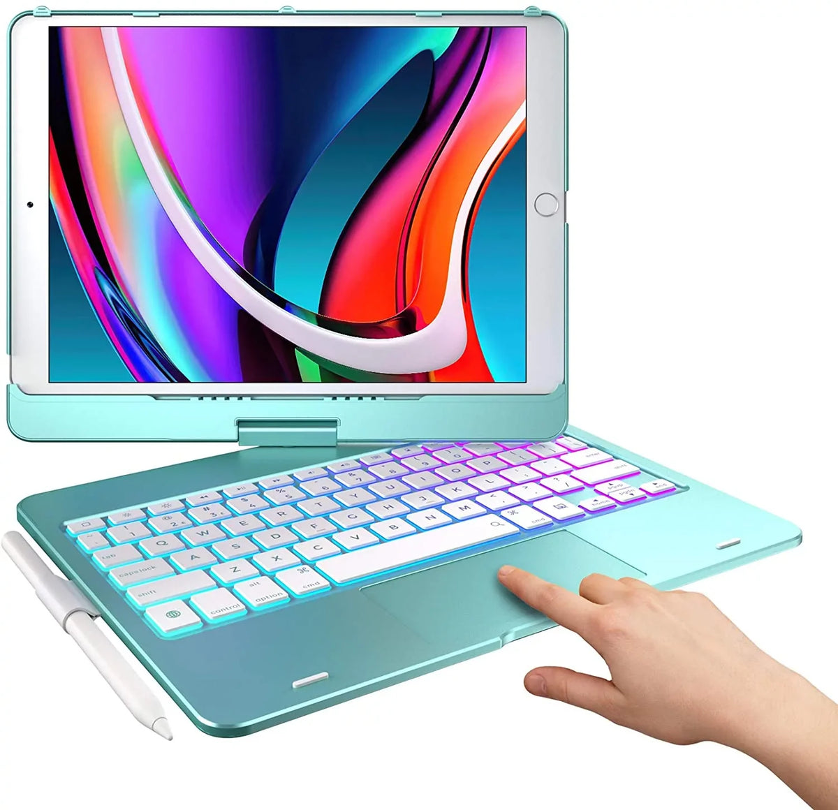 with 10.5, Generation 9th (2020), Pencil (2021), iPad 8th Keyboard Generation Air with 10.2-inch Cover Typecase Pro Protective for Gen, Slim Holder (Seafoam) Backlit 7th iPad 3, Case Wireless Trackpad