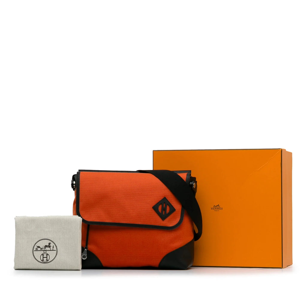 Crossbody Unisex Bag Allback (Good) Canvas Pre-Owned Orange Authenticated Bag Fabric Hermès Messenger