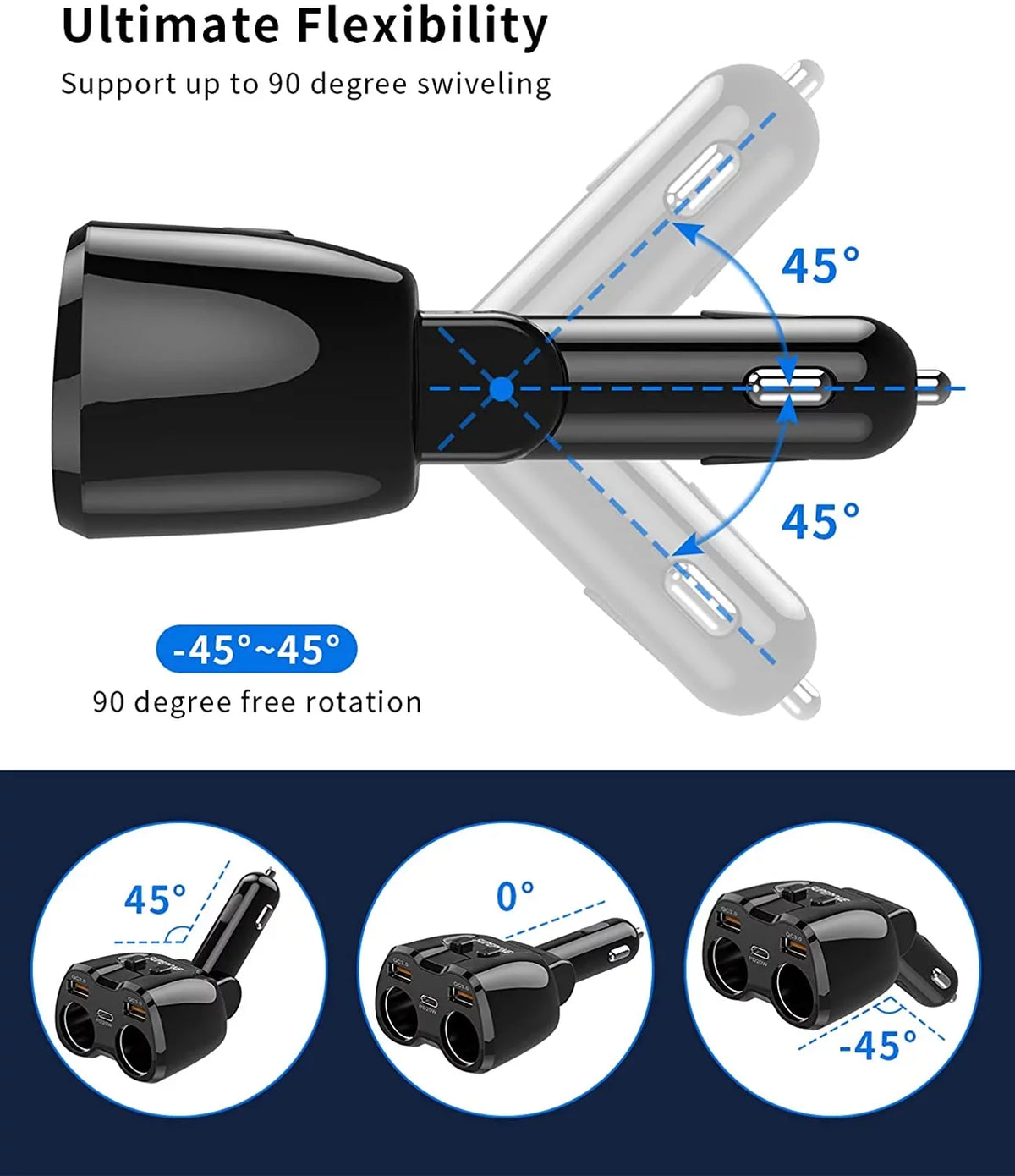 for Dual USB 180W C GPS/Dash Lighter SUPERONE QC3.0 20W 13 Cam/Laptop/iPad/iPhone Splitter, PD Lighter Adapter Pro ette and ette with Splitter 2-Socket Max/13/12/11 Charger ?Upgraded? Car