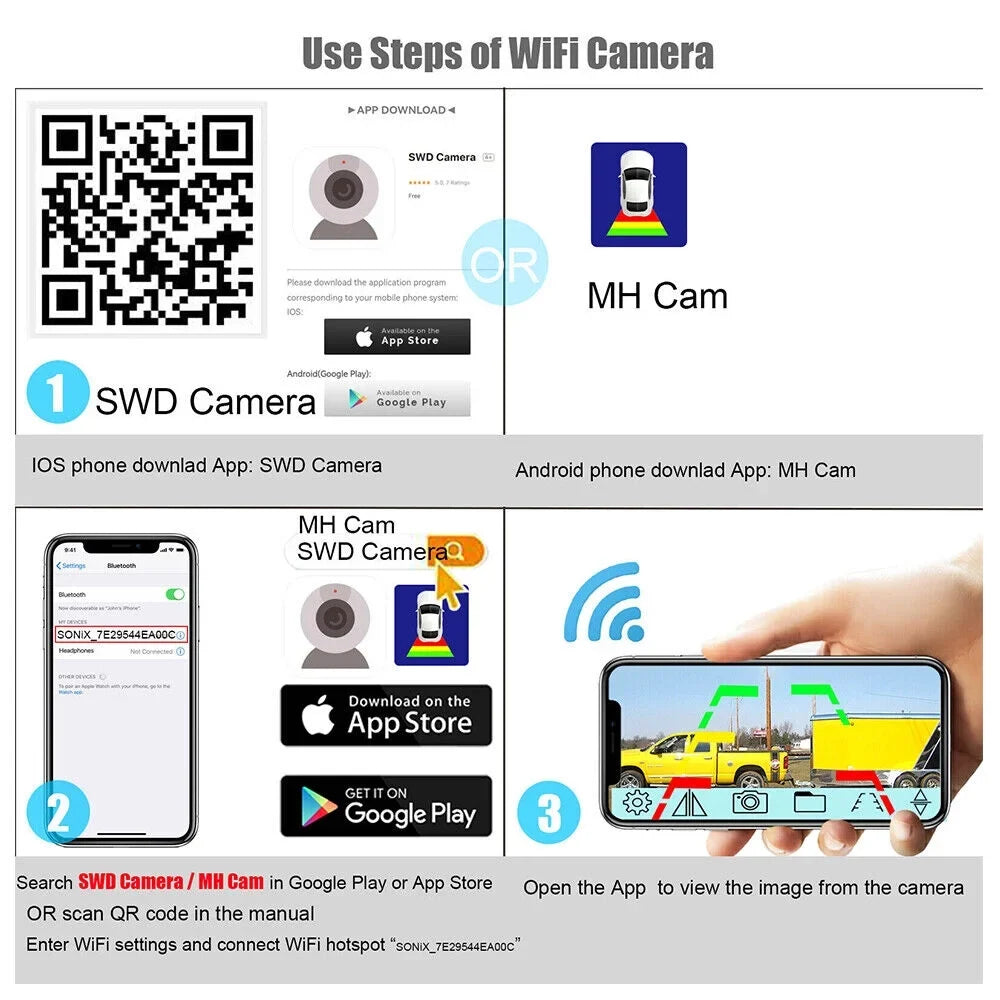 9600mAh Battery, Wireless JahyElec Mount, Magnetic classic for WiFi Front/Rear Backup Camera, Ideal View