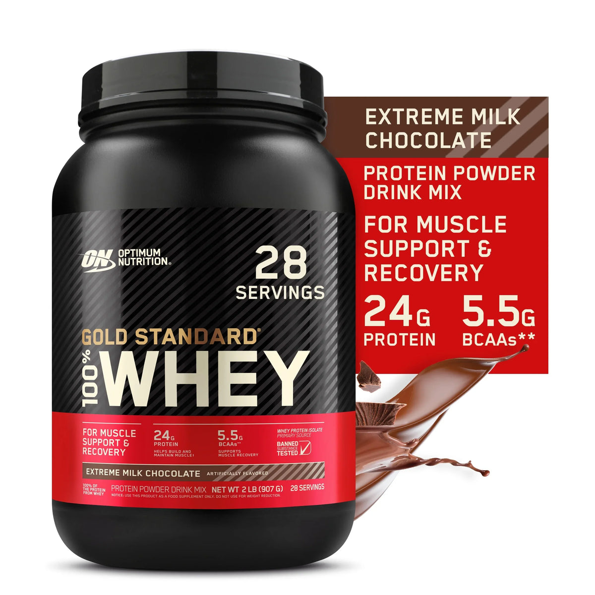 Gold Powder, Extreme Protein, 28 Servings Protein 24g Milk Chocolate, Optimum Whey 100% 2 Nutrition, lb, Standard