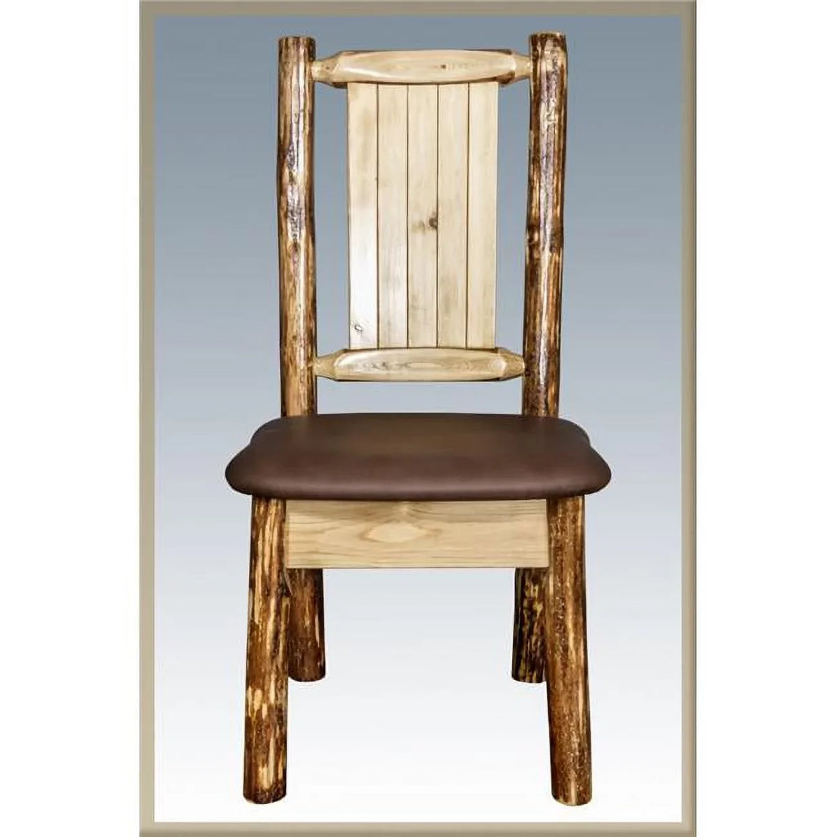 with Glacier Chair Saddle Upholstery Country Pine - Laser Tree Design Engraved Side