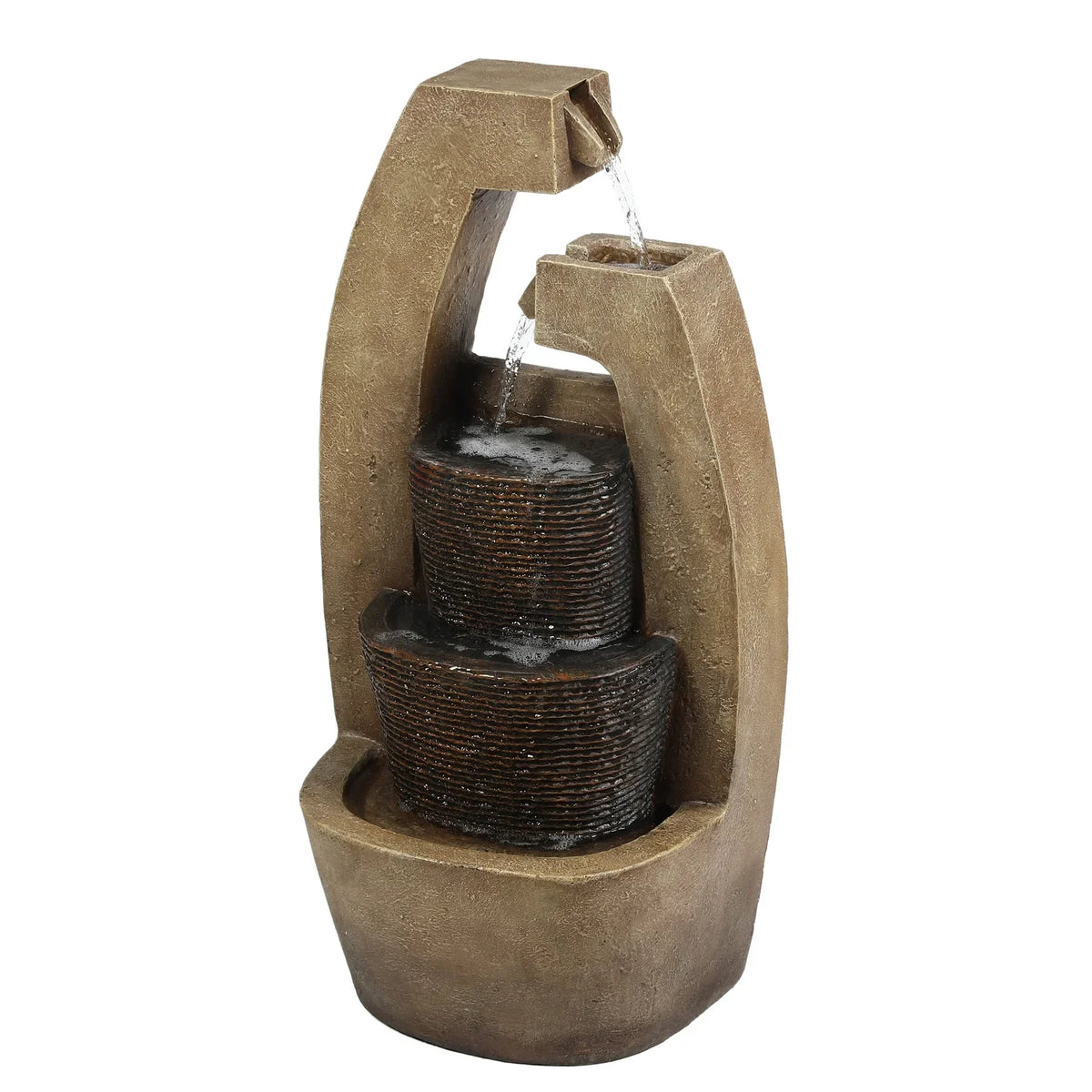 Sculpture Fountain Light Outdoor Country Brown Cement Cottage Modern HomeStock Led With