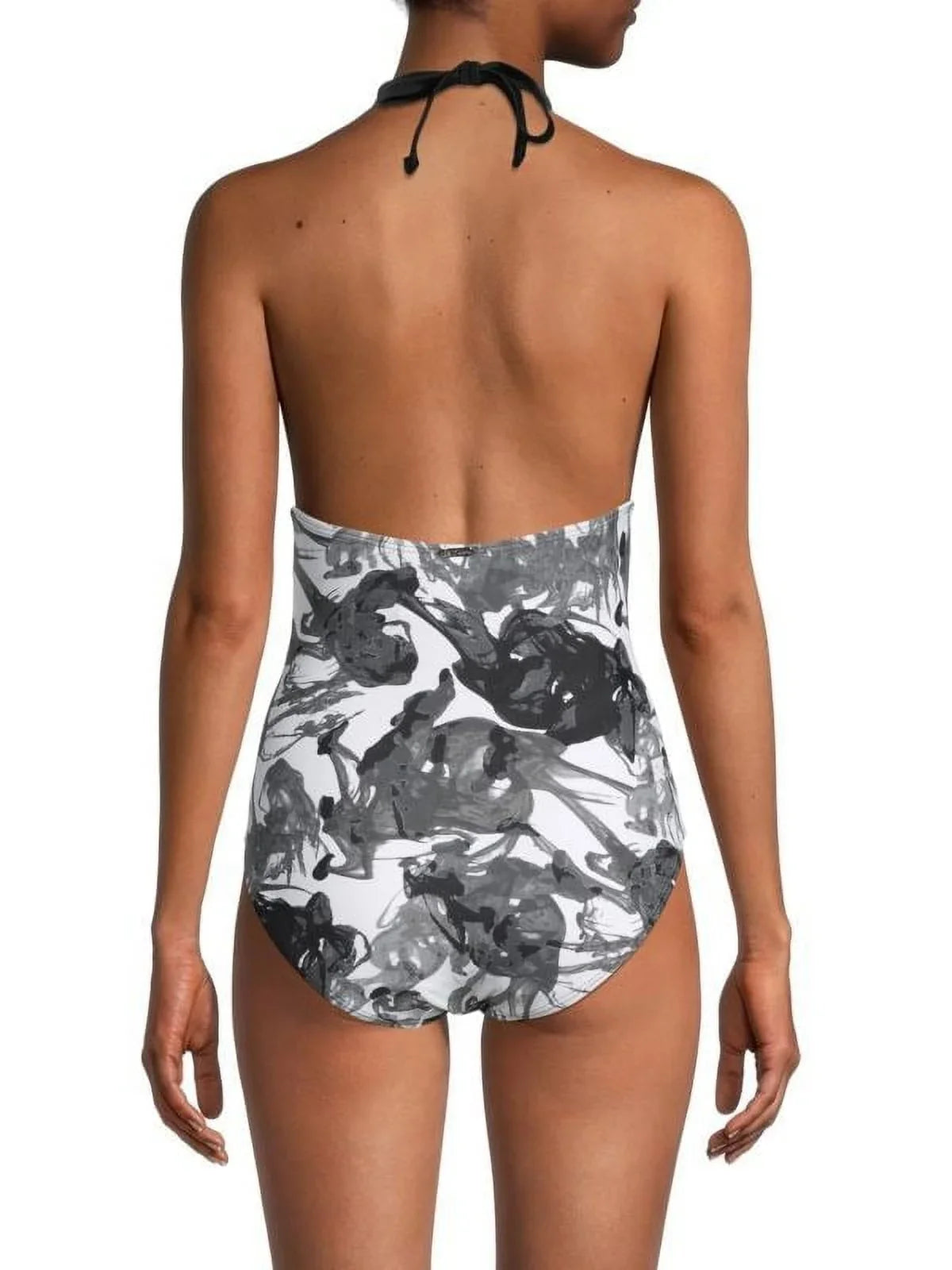Klein Calvin One-Piece Halter SMOKE BLACK MULTI INK 16 US high quality Swimsuit, High-Neck