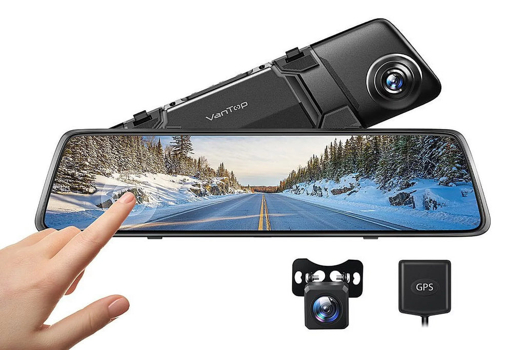 Front & - Cam Dual Camera, 12" Dash 2.5K Control H612X Voice Vantop Vision Mirror Mirror Dash IPS Monitor, Rear w/Night Cars Screen, Black View Parking Touch Camera