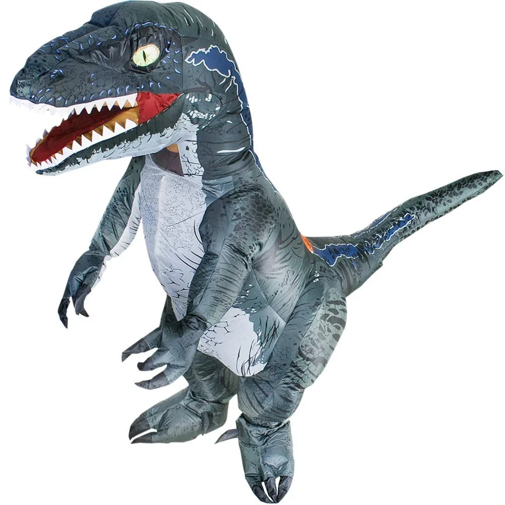 Raptor Costume DomKom Body Inflatable Dinosaur Costume Adult Grey Halloween Full Women Up Velociraptor T-rex Costume Blow Men