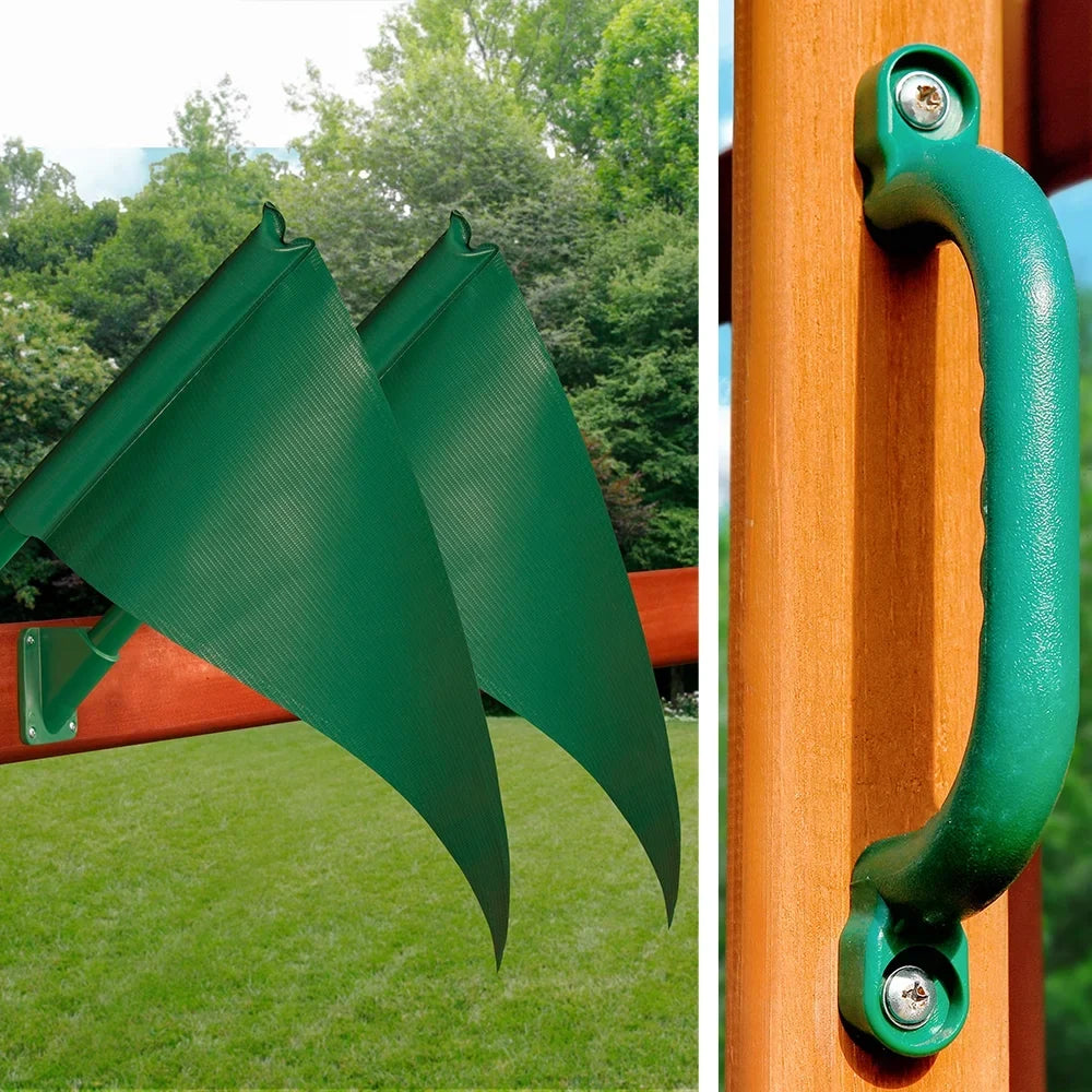 Set Monkey Swing Vinyl and Navigator Climbing Wooden Bars, with Canopy, Rock Wall Green Playsets Gorilla
