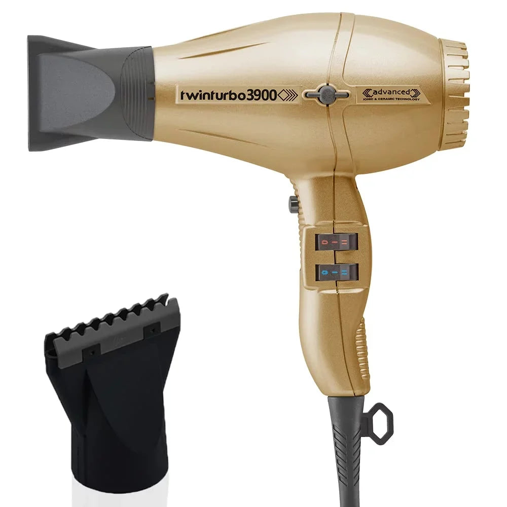 Black Ionic Attachment - 3900 TwinTurbo Eco 2 Hot Power (Bundle Ceramic Gold Dryer Items) & Advanced Turbo trendy and Friendly Blow Technology Hair